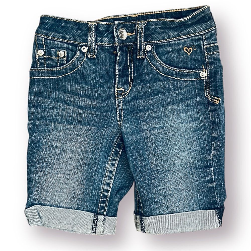 Justice Blue Denim Shorts Bermuda Cuff Hem Five Pocket Design Jean Short 10 Slim